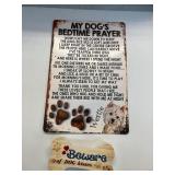 DOG BEDTIME PRAYER METAL SIGN & WOODEN DOG BONE