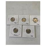 5 ROOSEVELT DIMES: 1946D,1948,1959,1962D,1964