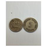 1896 GERMAN EMPIRE S PFENNIG, 1894 GREECE 5 LEPTA