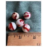 5 - OXBLOOD SWIRL MARBLES, VINTAGE 5/8'