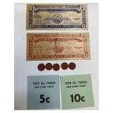 WOODEN NICKEL, FOOD STAMP, WWII RATION TOKENS