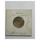 1938 GERMAN SS BRASS 10 REICHSPFENNIG