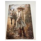 CHILD WITH PONY METAL SIGN