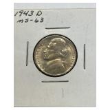 1943D SILVER WAR NICKEL UNC