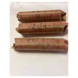 3 ROLLS WHEAT PENNIES 1919-1957 MIXED