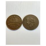 1867 ITALY  10 CENTESIMI, 1882 FRANCE 10 CENTIMES