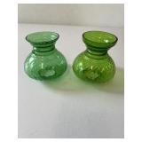 2 LAMP GLOBES, GREEN GLASS