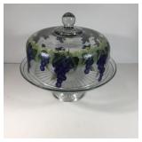 Glass Cake Server with Grape Theme Lid