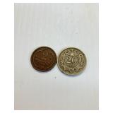 1911 AUSTRIA  2 HELLER & 20 HELLER