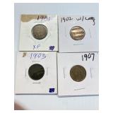 1901,1902,1903,1907 INDIAN HEAD PENNY LOT