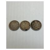 1893, 1906,1910 SILVER CANADIAN 5 CENT PC