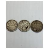 1882, 1907, 1912 SILVER CANADIAN 5 CENT PC