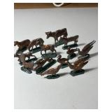 13-VINTAGE METAL ANIMALS, GR. BASE/BRONZE COLORED