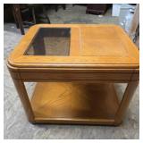 Retro oak side table with glass
