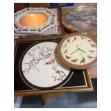 Framed Artwork and Bird Clock