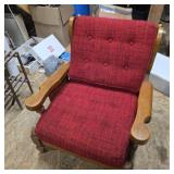 MCM wooden lounge chair with red cushions