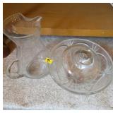 Vintage Glass Pitcher and Etched Bowls Lot