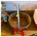 Vtg Woven Basket With Blue Handle Bow