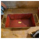Vtg Red Metal Tray With Floral Design