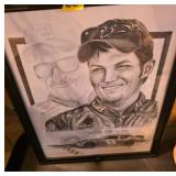 Framed Earnhardt Signed Nascar Pencil Drawing