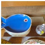 Vtg Fish-Shaped Ceramic Dish & Glass Jar