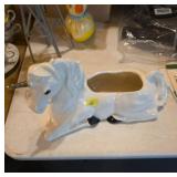 Vtg Ceramic Unicorn Planter with horn Damage