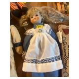 Porcelain Doll in Blue Dress with Apron