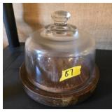 Vtg Wooden Cheese Dome with Glass Cover