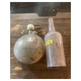 Vintage Glass Bottle and Metal Flask