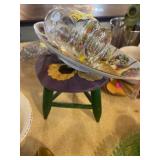 Decorative Plate, Stand, and Glasses Lot