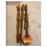 Carved Wooden Utensils With Faces