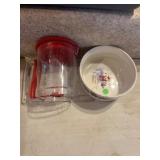 Stoneware Bowl and Plastic Measuring Cup