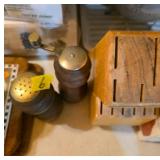 Vtg Wooden Knife Block and Spice Shakers
