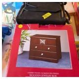 Vtg Wooden Jewelry Box and Black Handbag