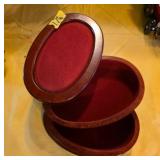 Mahogany Hinged Oval Lidded Jewelry Box