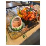 Decorative Basket Lot with Faux Leaves with