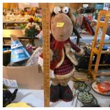 Plaid-Dressed Christmas Moose Figure With Scarf