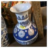 Blue and White Ceramic Vase 14 inches tall