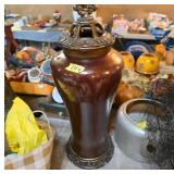 Ceramic Vase With Ornamental Metal Lid