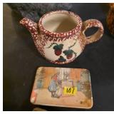 Painted Ceramic Teapot and Small Plate