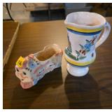 Decorative Ceramic Train Planter and Mug Set