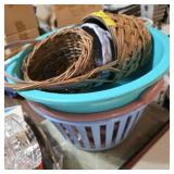Lot of plastic and woven baskets
