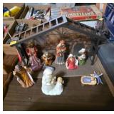 Nativity Scene Lot with Figurines and Stable