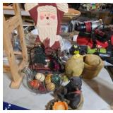 Decorative Items Including Santa, Basket, and