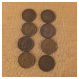 8 Indian Head Pennies Various Dates