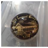 Glass Paperweight Featuring Old Covered Bridge