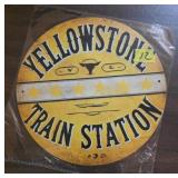 Yellowstone Train Station Round Metal Sign