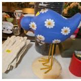Painted Metal Bird Figurine With Floral Motif