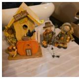 Fall Decor Lot with Birdhouse and Figures