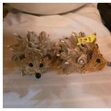 Two Burlap Hedgehog Figurines Handmade